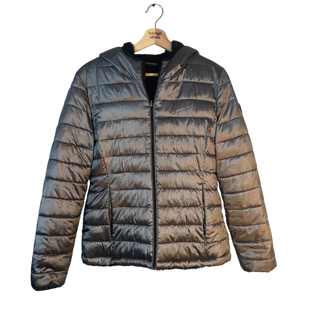 Andrew Marc Reversible Puffer & Faux Fur Jacket Silver & Black SZ Small EUC